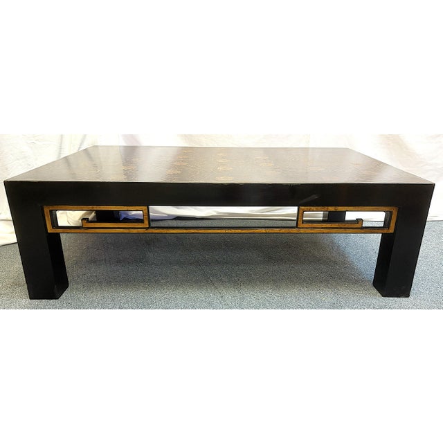 Mid 20th Century Vintage Chinoiserie Style Black Lacquer Coffee Table With Gold Floral Designs For Sale - Image 5 of 18