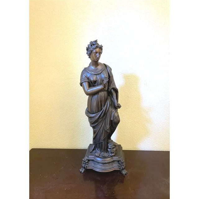 Mid 20th Century Large Neoclassical Allegorical Figure With Tragedy Mask, Bronze-Finished Spelter Sculpture For Sale - Image 10 of 18