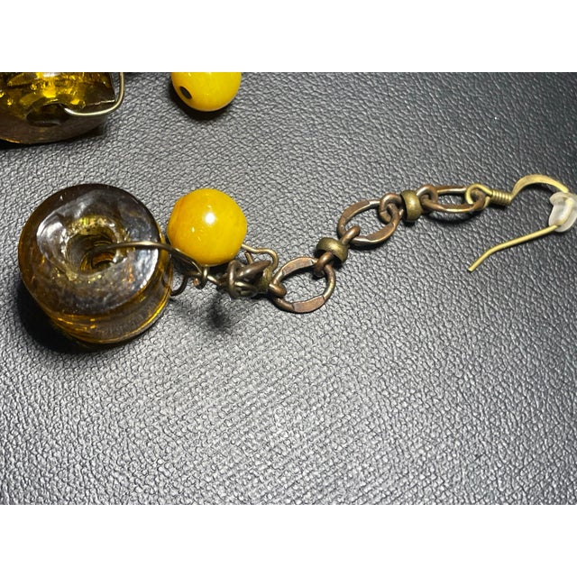 Mid-Century Modern 1940s Exquisite Large Italian Murano Foglia Lampwork Glass Statement Earrings, Pair For Sale - Image 3 of 7
