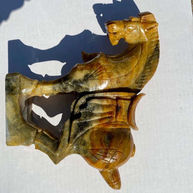 Tang Horse statue carved from a single piece of marble. Can work as a bookend or display on its own.