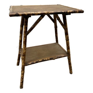 Antique Bamboo 2 Tiered Table With Original Rattan. For Sale