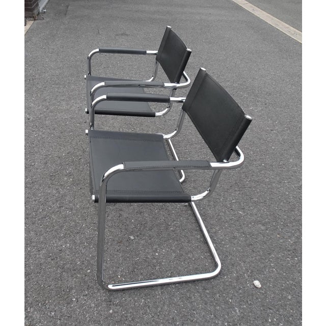 Bauhaus Vintage Italian B34 Leather Chrome Slide Chairs by Mart Stam, 1990s, Set of 2 For Sale - Image 3 of 18