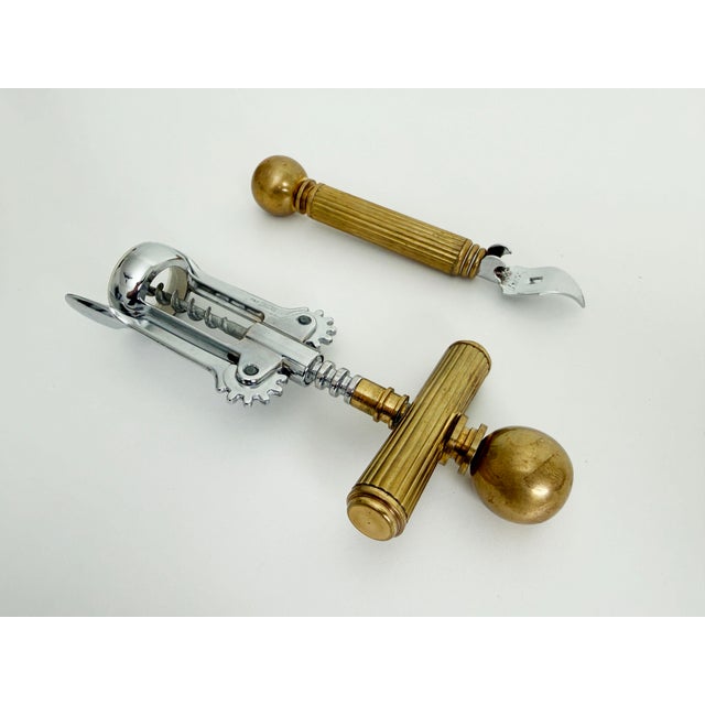 Hollywood Regency 1970s Italian Brass Corkscrew & Bottle Opener Set For Sale - Image 3 of 8