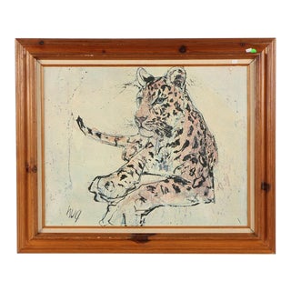 Lithograph on Canvas of a Reclining Leopard After Fritz Rudolf Hug For Sale