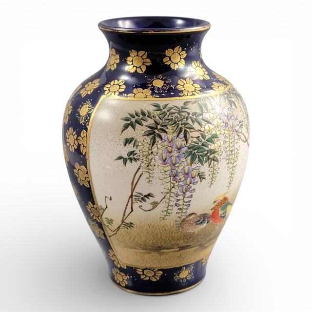 Meiji Kinkozan Kyoto Satsuma Vase in Cobalt Blue & Gilt Moriage, 1895 For Sale - Image 6 of 14