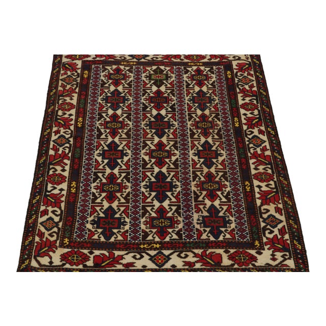 Tribal Rug & Kilim’s Afghani Baluch Rug in Beige With Red and Blue Geometric Patterns For Sale - Image 3 of 8