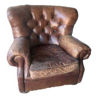 Rh Restoration Hardware Churchill Tufted Leather Chesterfield Club Chair – Brown For Sale