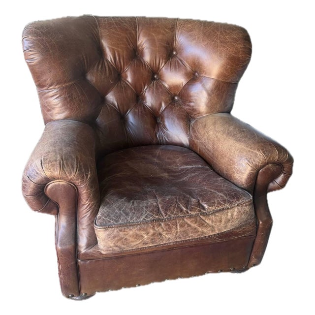 Rh Restoration Hardware Churchill Tufted Leather Chesterfield Club Chair – Brown For Sale