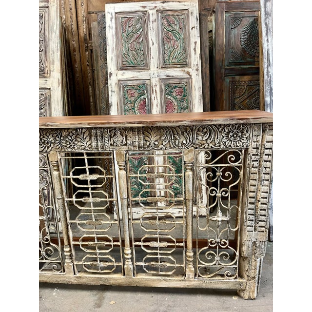 Midcentury Console Table Wrought Iron Ornate Carved Entryway Table 64 For Sale - Image 9 of 11