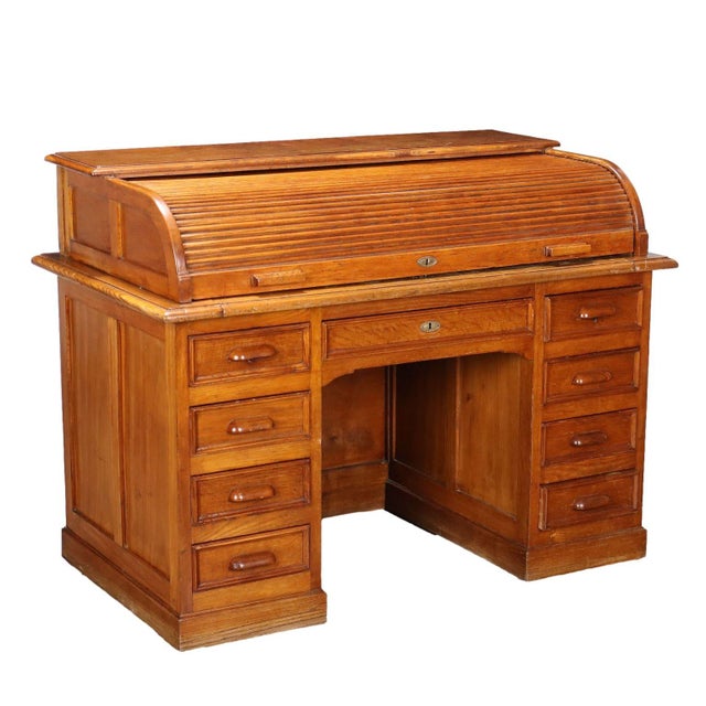 20th Century Writing Desk in Oak with 9 Drawers, England For Sale - Image 12 of 12
