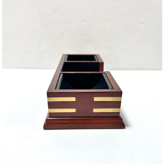 2000 - 2009 2003 Bombay Company Mahogany Desk or Dresser Valet Organizer With Brass Inlay and Faux Leather Lining For Sale - Image 5 of 10