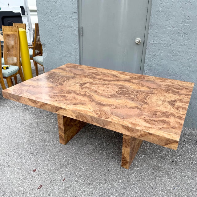 Postmodern Vintage Postmodern Burlwood Laminate Rectangular Dining Table For Sale - Image 3 of 11