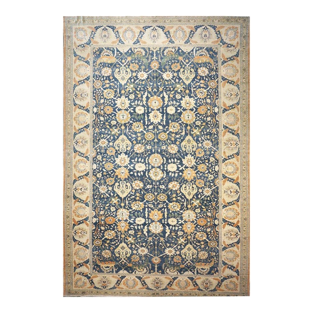 Vintage Egyptian Sultanabad Wool 13x21 Blue, Ivory, & Orange Handmade Oversized Area Rug #1143944 For Sale