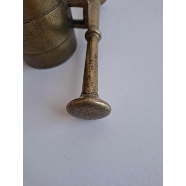 Antique Art Deco Brass Apothecary Mortar and Pestle, Former Czechoslovakia, 1930s, Set of 2 For Sale - Image 10 of 17