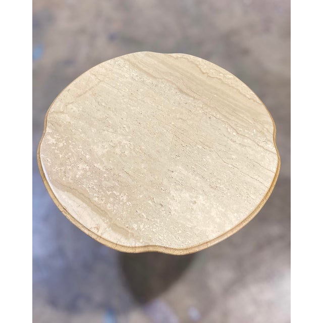 Beige Pair of 1970s Italian Travertine Sculptural Scalloped Pedestal Tables, 27.75" For Sale - Image 8 of 18