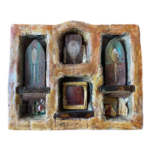Studio Ceramic Mixed Media 9” Sculptural Object, Totemic Architectural Form, Signed Dantoni