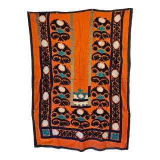 Early 20th Tashkent Silk and Cotton Embroidered Suzani Prayer Rug, Appraised For Sale