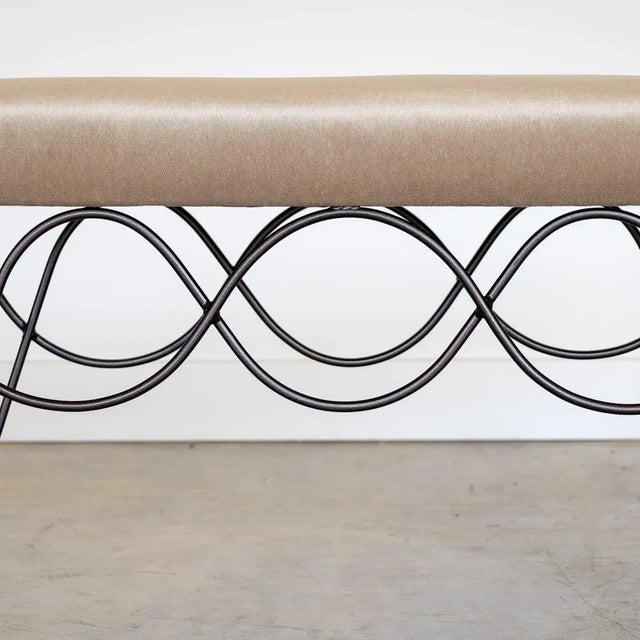 Iron Double Loop Bench, Brown Mohair For Sale In Los Angeles - Image 6 of 9