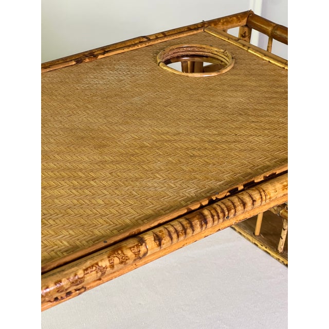 Near Pair of 1960s Bamboo and Rattan Bed Trays With Drink and Magazine Holder For Sale - Image 10 of 13
