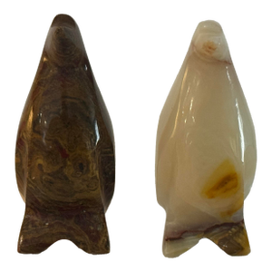 Vintage Hand-Carved Translucent Stone Penguin Figurines — Pair 2.25” Tall