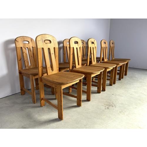 Pine Wood Dining Chairs from Effezeta, Italy, 1970s, Set of 10 For Sale - Image 8 of 10