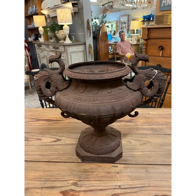 Metal Early 20th Century Cast Iron Urn With Dragon Handles For Sale - Image 7 of 7