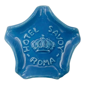 Vintage Hotel Savoy Roma Ashtray Rome, Italy Blue Ceramic Dish Trinket Catchall