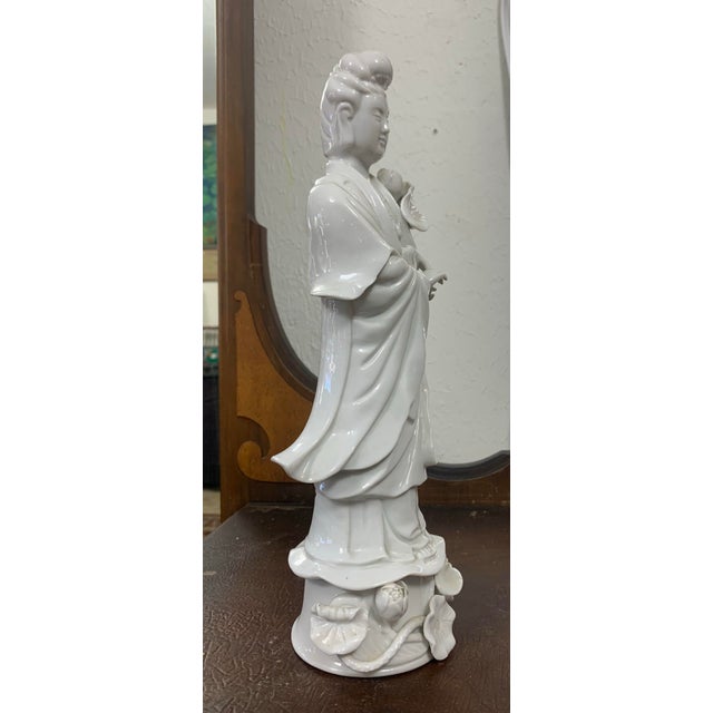 Vintage Blanc De Chine Guanyin Porcelain Statue For Sale - Image 4 of 11