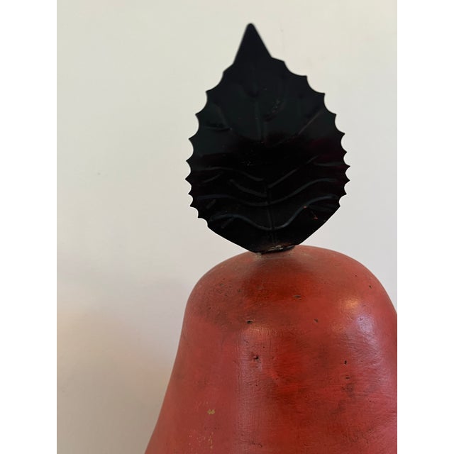Boho Chic Extra-Large Red Porcelain Pear With Metal Stem and Leaf For Sale - Image 3 of 10