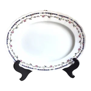 Antique Furstenberg Germany Blue Pink Floral Gold Accent Scalloped Edge Platter