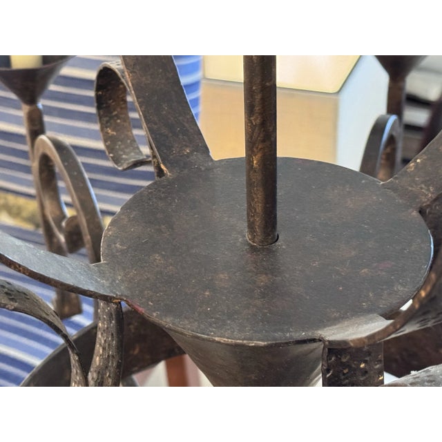 Attributed to Paul Ferrante Scrolled Iron Eight-Arm Chandelier For Sale - Image 12 of 12