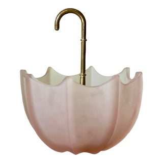 Mid 20th Century Frosted Pink Glass Umbrella Bowl For Sale
