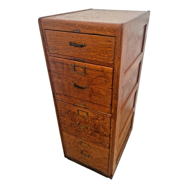 Antique Tiger Oak Filing Cabinet Library Bureau Solemakers Four Drawers 3 Legal Size For Sale