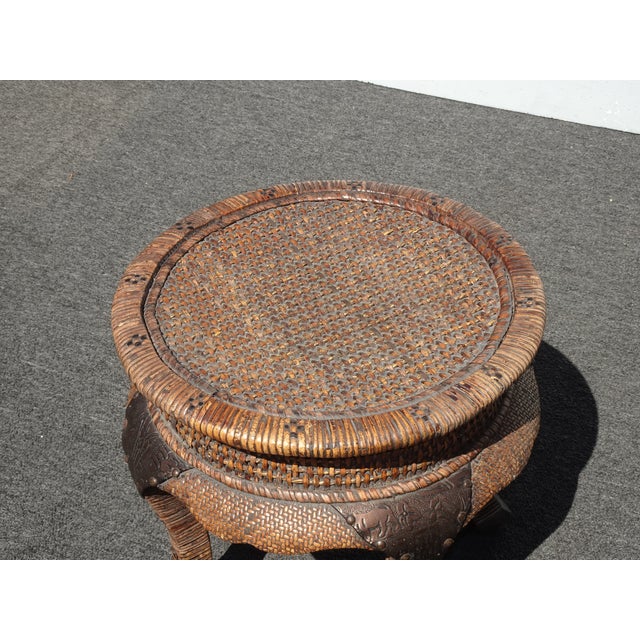 Wood Vintage Mid Century Wicker End Table Side Table For Sale - Image 7 of 16