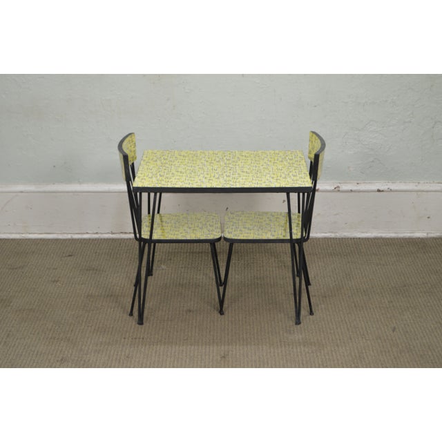 Gray Mid-Century Modern Wrought Iron & Formica Childs Table and 2 Chair Kitchen Set For Sale - Image 8 of 13
