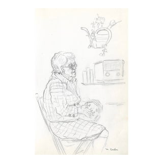 1970s Myriad Can Drawing of Lady With an Accordian For Sale