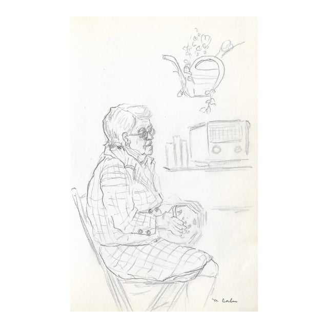 1970s Myriad Can Drawing of Lady With an Accordian For Sale