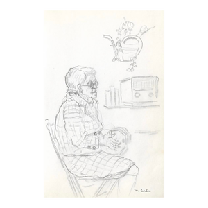 1970s Myriad Can Drawing of Lady With an Accordian