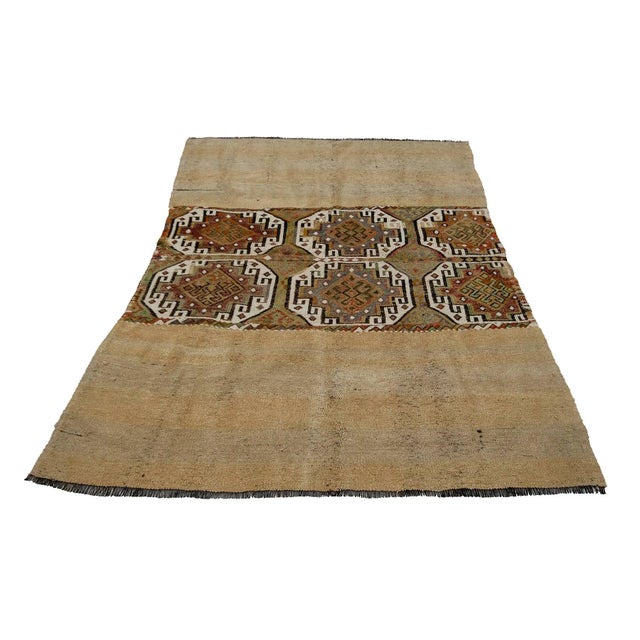 Decorative vintage handwoven kilim rug from Marash region of Turkey. Approximately 50-60 years old. In very good condition.