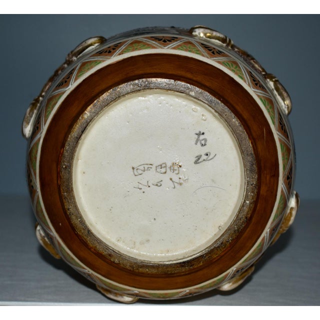 Antique Japanese Satsuma Bottle Vase With Molded Ribbons For Sale - Image 11 of 11