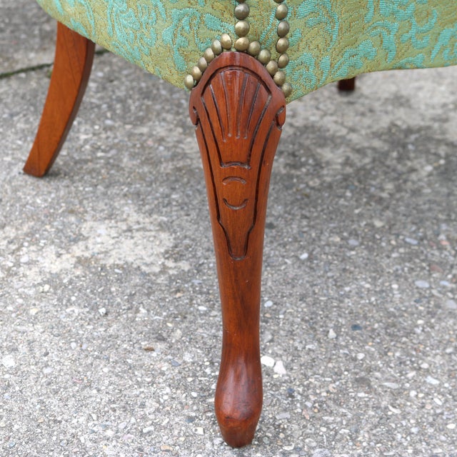 Green Vintage Channel Back Armchairs With Nail Head Trim and Cabriole Legs- A Pair For Sale - Image 8 of 12