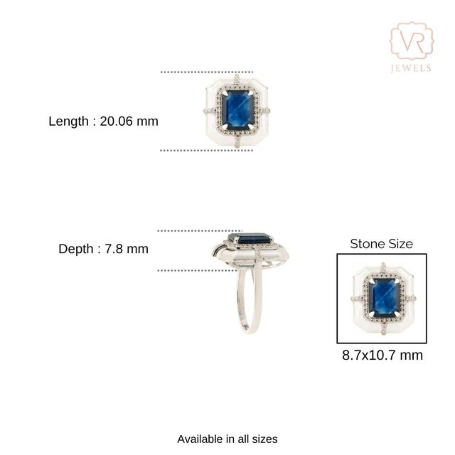 3.63ct Emerald-Cut Blue Sapphire Diamond Victorian Ring in 18k White Gold Size 5.5 For Sale - Image 14 of 18