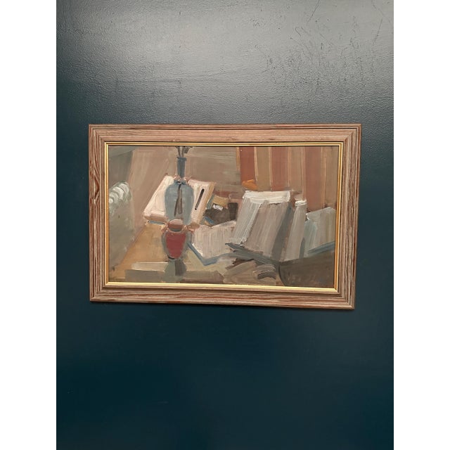 Gösta Stawåsen, Vase and Books, 1950s, Oil on Canvas, Framed For Sale - Image 8 of 13