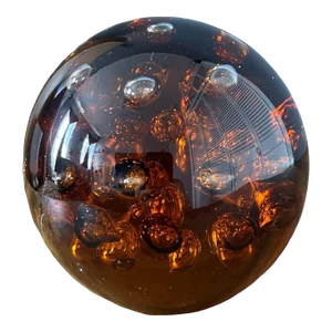 1960s Oversized Amber Controlled Bubble Paperweight
