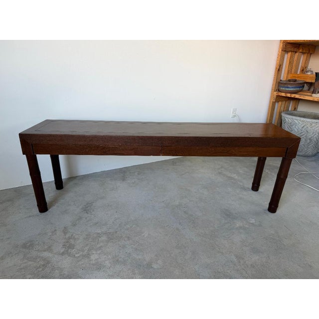 1980s Century Furniture Faux Bamboo Console / Sofa Table With Two Drawers For Sale - Image 10 of 17