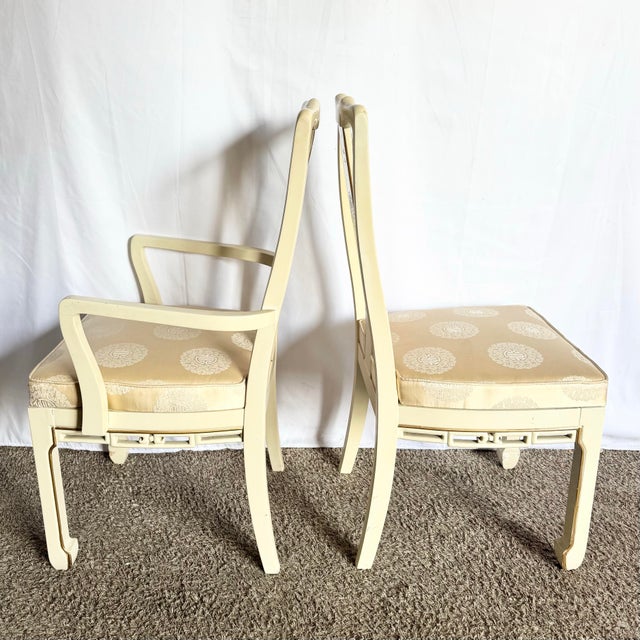 Mid 20th Century Vintage Chinese Cream Lacquered Hand Painted Dining Chairs - Set of 6 For Sale - Image 5 of 12