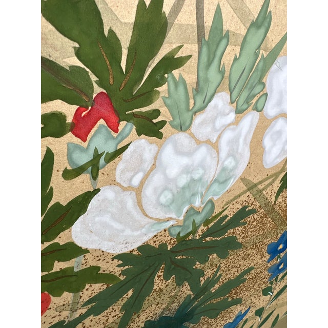 Vintage Japanese Asian 4 Panel Boybu Folding Screen For Sale In West Palm - Image 6 of 10