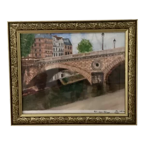Original Watercolor Painting "The Louis-Philippe Bridge" Artist Signed Circa 2011, Framed