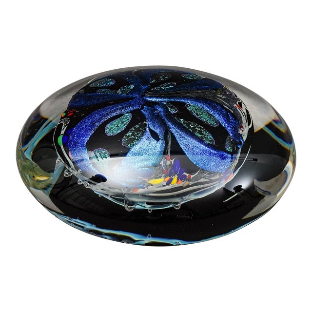 Rollin Karg 2001 Vintage Dichroic Hand Blown Art Glass Disc Sculpture For Sale