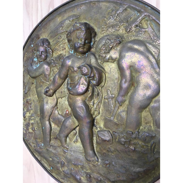 Mid 19th Century 19th Century Angels at Work Brass Repousse Decorative Rounds - a Pair For Sale - Image 5 of 11